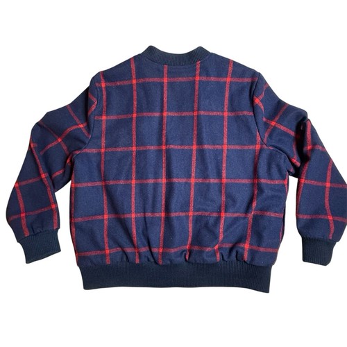 Old Navy Women’s XL Wool Bomber Jacket Navy Blue Red Plaid Cozy Sherpa Lined - Picture 2 of 11