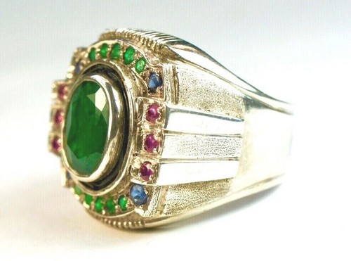 925 St. Silver Ring, With Oval 11x8 mm 2.5 Ct. Emerald & Rubies, Size W - Picture 5 of 6