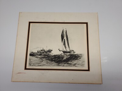1958 Art Drawing of Ships On Water By Kappal? Read description