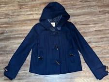 Elevenses Anthropologie First Frost Navy Blue Wool Hooded Pea Coat Womens Size 6