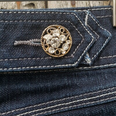 XOXO Womens Jrs Jean Sze 13/14 Blue Rhinestone Embellished Buttons