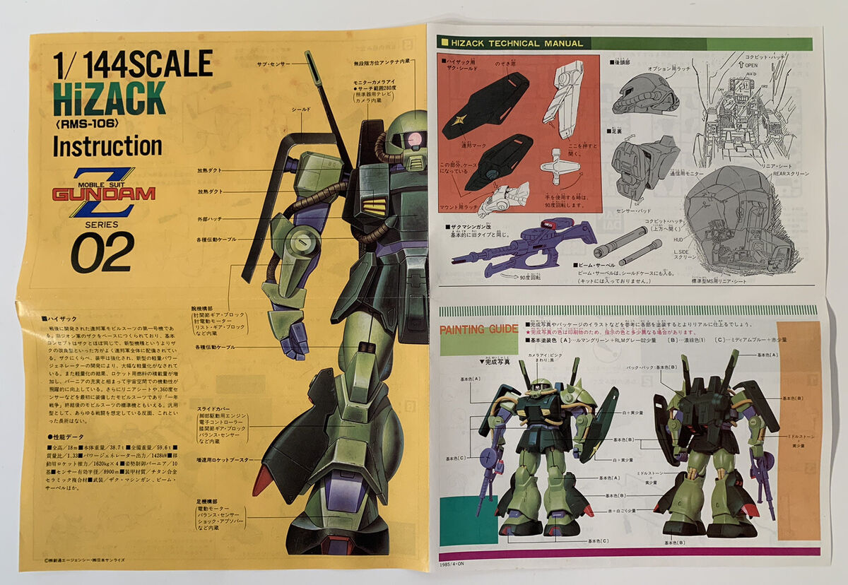 Vintage 1985 Bandai Z (Zeta) Gundam Series No. 02 HiZack RMS Vintage 1985 Bandai Z (Zeta) Gundam Series No. 02 HiZack RMS