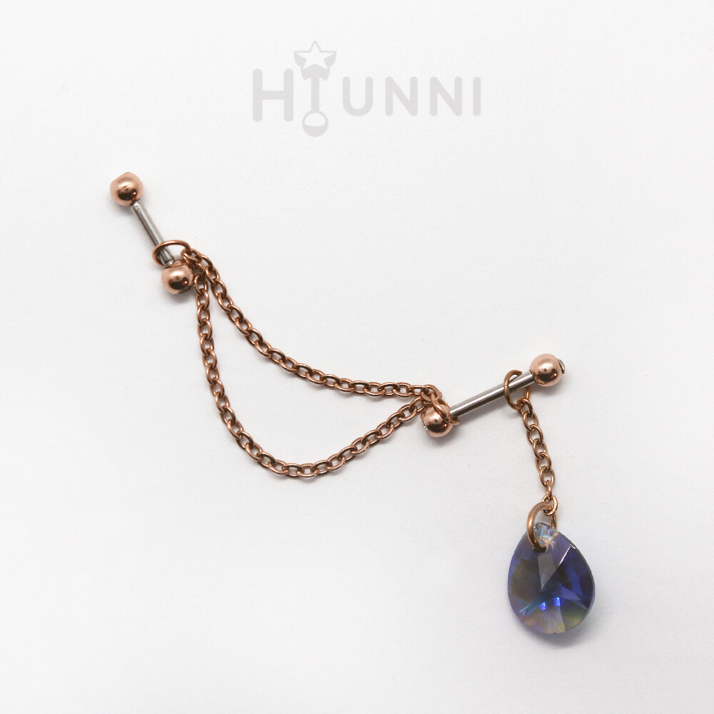 16g 14g Teardrop double chain industrial piercing earring