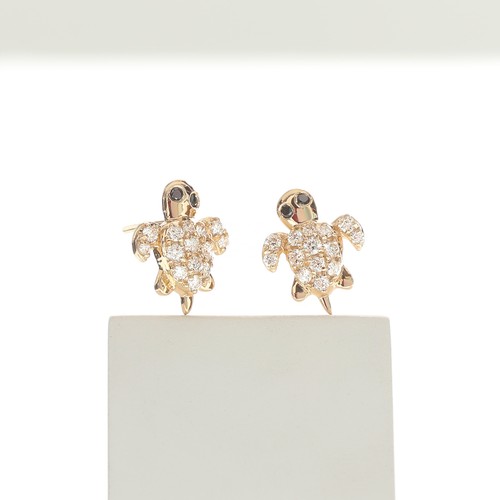 14K Gold White And Black VS/F-G Diamond Turtle Studs Earrings - The Jewelz - Picture 4 of 8