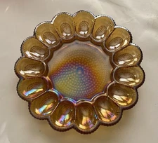Vintage 11" Gold/Amber Indiana Glass Hobnail Deviled Egg Plate Platter Dish