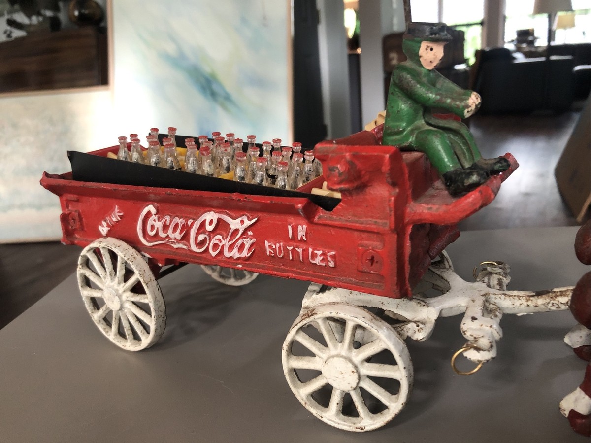 Vintage Authentic Cast Iron Coca-Cola Horse Drawn Wagon Carriage