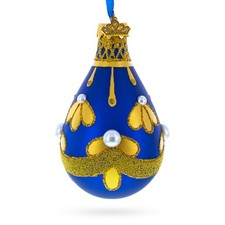 Gold Pattern on Blue Waterdrop Finial Glass Ornament