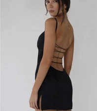 Mirror Palais Black Silk S&M Micro Dress, NEW with Tags, Small