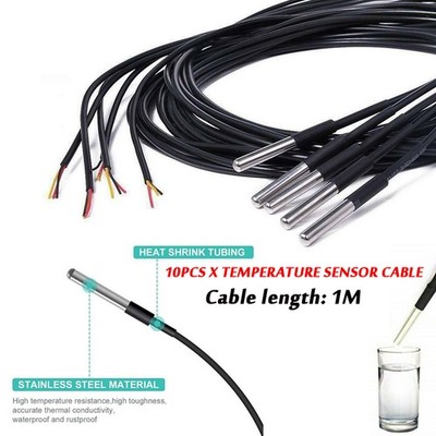 10x Temperaturfühler DS18B20 Digital Thermosensor Temperatur Sensor Wasserdicht