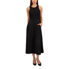 NWT DKNY Women's M Maxi Dress Black Sleeveless Pleated B0761