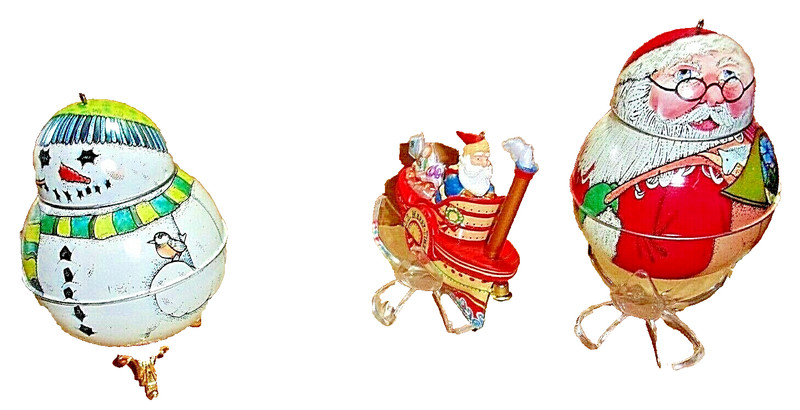 2 1991Hallmark Jolly Woolly Tin/Metal Ornaments. & Metal Ship Ornament Hallmark