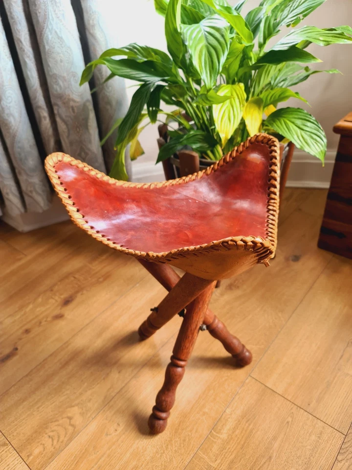 Винтажный художественный табурет скамейка кемпинг тройной стул кожаный путешественник кемпинг - Изображение 2 из 4