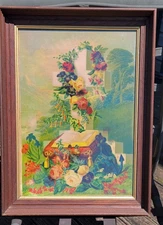 1878 Antique American chromolithography Cross with Roses, Bible TRUE & CO AUGUST