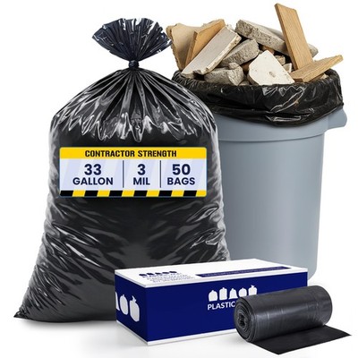 Plasticplace 32-33 Gallon Contractor Trash Bags, Black, 3.0 Mil, 50 Count