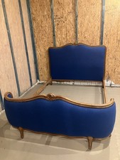 French Bed Frame - Newly Reupholstered In Blue