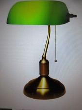 LamQee 15 in. Antique Brass Adjustable Height Bankers Desk Lamp Green Shade