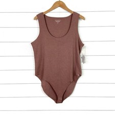 NWT GOOD AMERICAN The Feel Good Bodysuit Scoop Neck Taupe Brown Dusk 7 4X