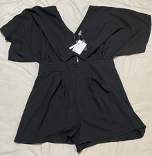 NWT ASOS Women  s Black Romper Size US 14 One Piece short Outfit Black