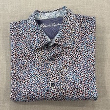 Robert Graham Button Shirt Men XL Abstract Floral Cotton Blend Stretch Flip Cuff