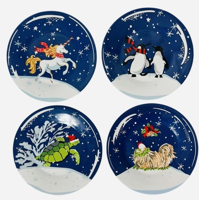 Vera Bradley Appetizer Plate Set of 4 Winter 22 Medley Snow Globe Collection