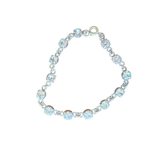Vintage Sterling Silver Faceted Crystal Glass Bracelet Formal Wedding SIGNED 7" - Picture 9 of 9