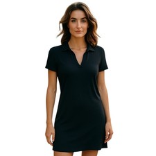 Ambiance Black Mini Dress Med to Large Ribbed Collared Pullover Stretch Bodycon