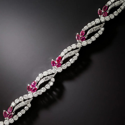 16Ctw Marquise & RD Cut Lab Created Ruby Designer Bracelet 14K White Gold Plated