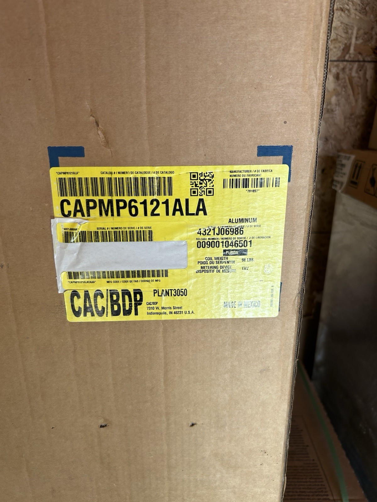 Carrier Painted Aluminum Cased “A” Coil 5 Ton Evaporator TXV Multipoise 21”