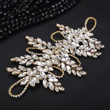 Gold Bridal Crystal Hair Vine Large Rhinestone Wedding Headband for Women