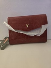 Vanessa Williams Burgundy Crocodile Embossed Clutch with Gold Hardware