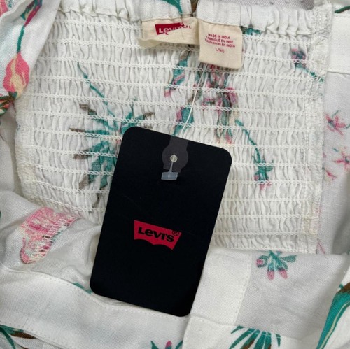 Levi’s Women's Lottie Button-Up Linen Crop Tank Sunny Cream Floral Size L NWT - Imagen 4 de 9