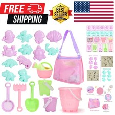 Beach Sand Toys Set for Kids 3-10 with Bucket Watering Can Shovel Rake Sand M...
