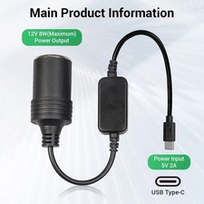 USB C Male to 12V Car Cigarette Lighter Socket Female Converter Adapter Power Ca