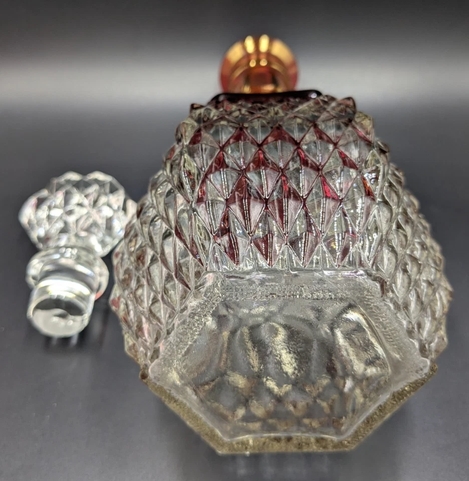 Vintage Set of Indiana Glass Co. Ruby Flash Diamond Point Decanter & (8) Glasses - Image 4 of 4