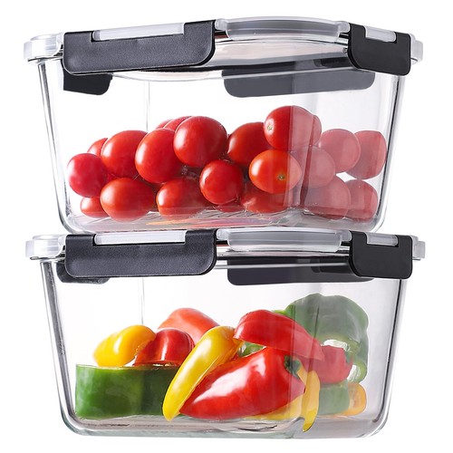 4 Pieces 63oz/8cup Large Glass Food Storage Containers with Lids, Meal Prep C...