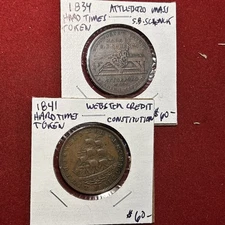 hard times token lot (2) 1834 Attleboro Mass 1841 Constitution