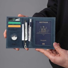 Contacts for Airtag Passport Holder Leather RFID Passport Wallet for Men