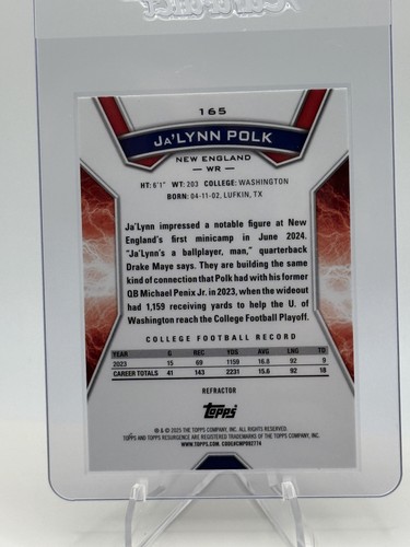 Ja'Lynn Polk 2024 Topps Rifrattore Resurgence RC 165 Rookie - Foto 2 di 2