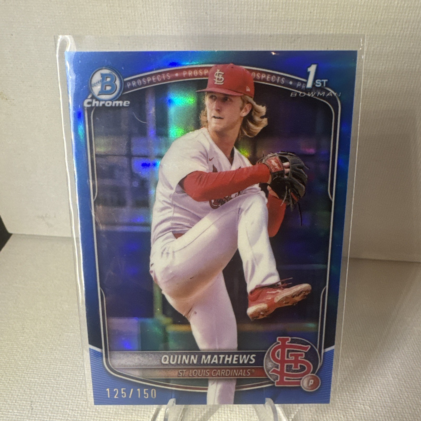 Quinn Mathews 2025 Bowman #BCP-25 Chrome Prospect Blue Refractor Cardinals #/150