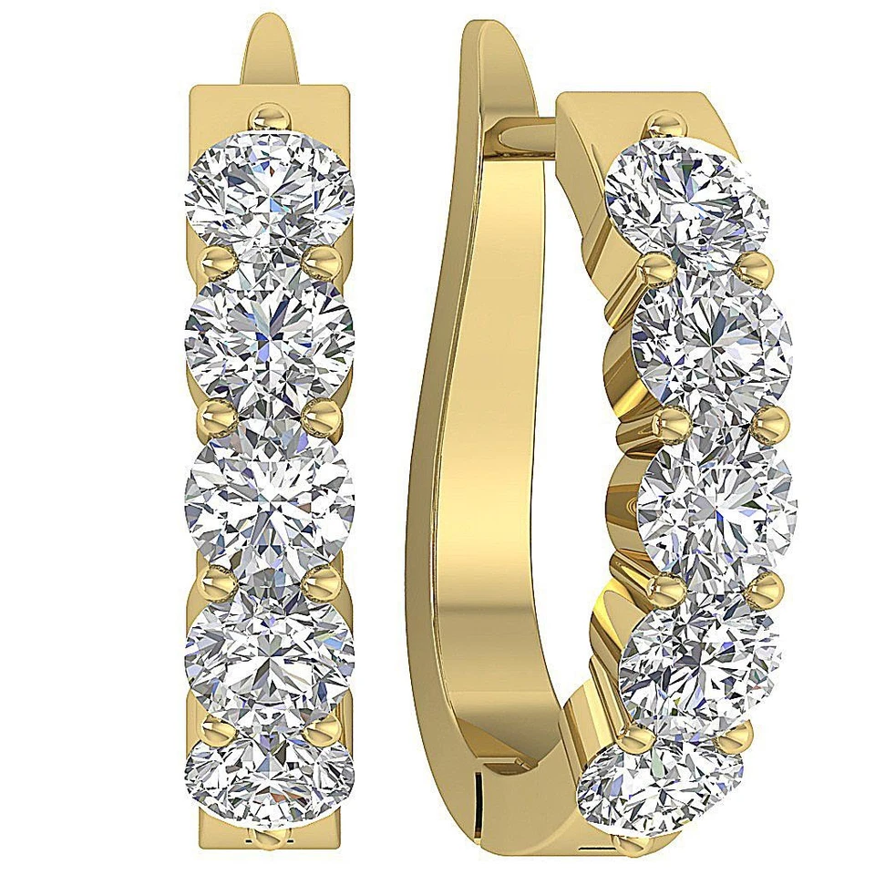 Lab Grown Round Diamond VS F 1.50-3.00 Ct Hoop Earring Prong Set 14K Solid Gold - Image 2 of 4