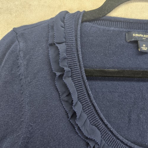 BANANA REPUBLIC Damski krótki rękaw Bawełna Marszczona Scoop Neck Granatowy Sweter M - Zdjęcie 6 z 21