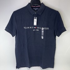 Tommy Hilfiger Mens 1985 Embroidered Regular Fit Polo Shirt Navy Blue Medium