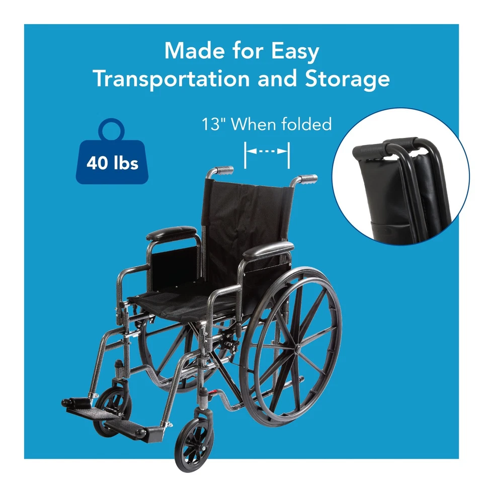 Wheelchair with Large 18” Padded Seat - Wheel Chair with Adjustable and Remov... - Image 4 of 4