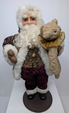 16" Free Standing Christmas Santa Claus With Teddy Bear