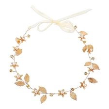Gold Leaf Pearl Headband Bridal Wedding Hair Vine Girls Prom Party Flower Crown