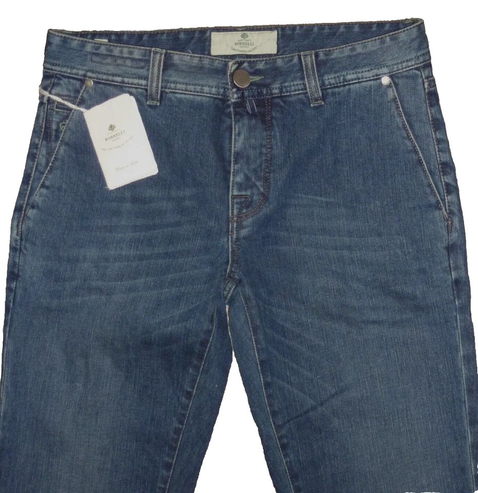 JEANS LUIGI BORERELLI NAPOLI DENIM AZUL BOLSILLOS INCLINADOS SLIM FIT 31 X 32 NUEVOS CON ETIQUETAS Foto 3 de 4