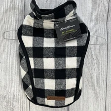 Eddie Bauer Dog Coat Med Buffalo Plaid Black/White Fleece Lined Jacket 20-35lb