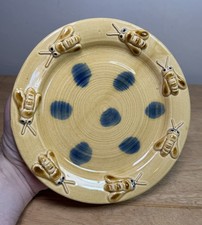 Sarah Monk Signed Studio Earthenware Raised Bees Plate Yellow Painted Glazed 8”