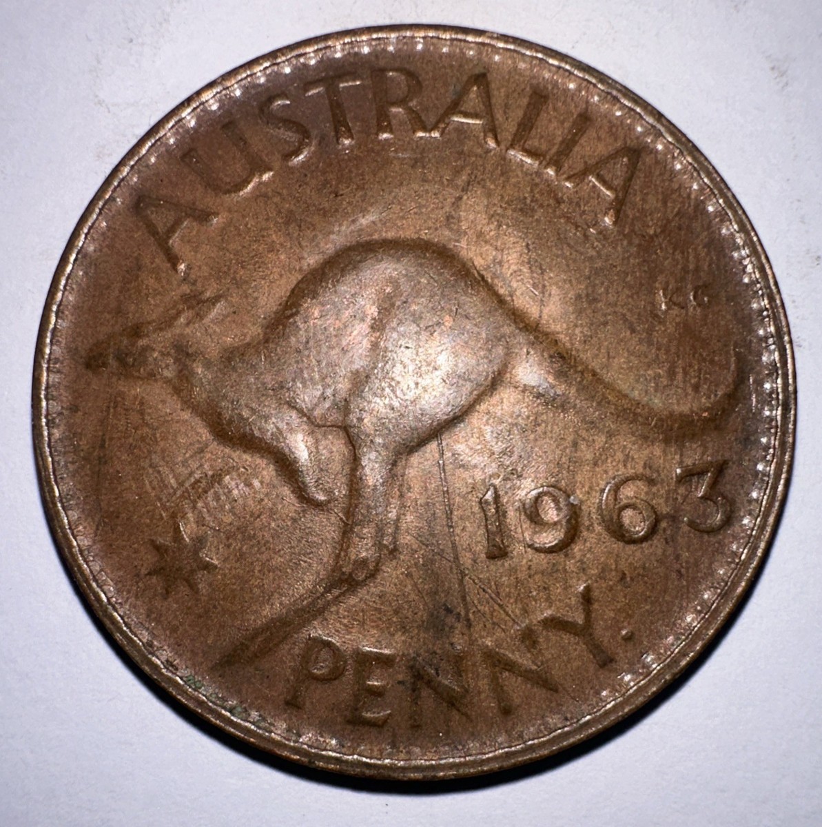 超レア　イギリスヴィンテージチケットロール１本　くすみブラウン　ベージュ 1963-Y Australia One Penny - Minting Error (R6) Die Crack. (Cir