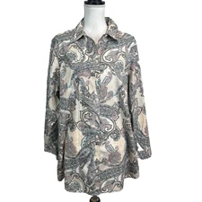 Chico's Button Up Front Shirt Blouse sz 14 16/3 Pink Blue Paisley Career Casual